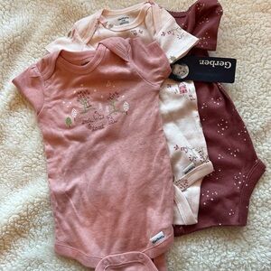 Gerber Baby Bodysuit Trio in Pink and Brown